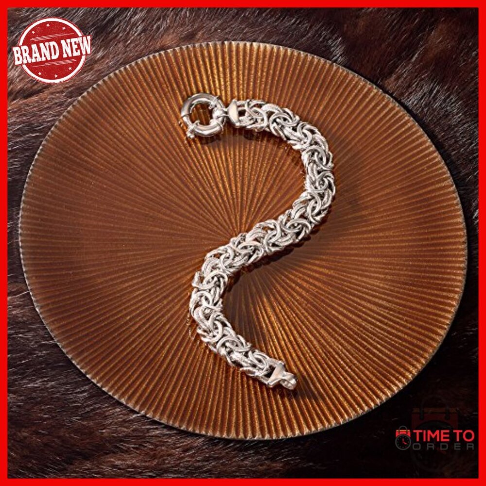 Italian Sterling Silver Byzantine Bracelet, 7 Inch, Textured & Polished - Picture 4 of 7